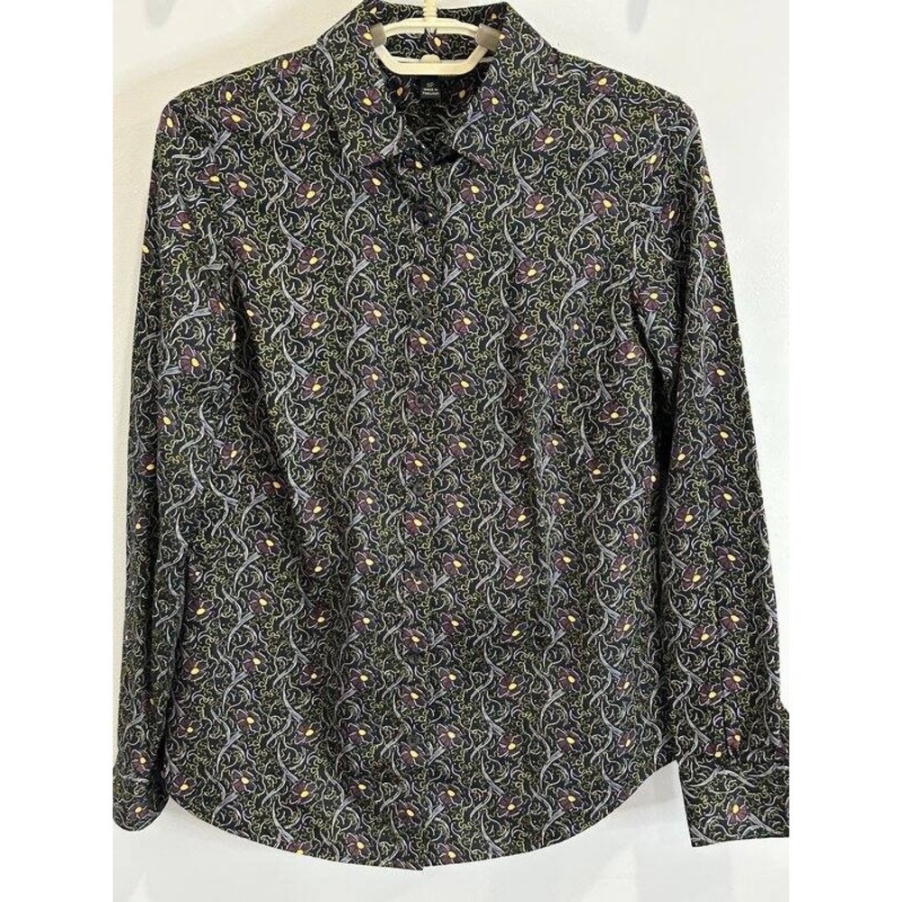 Brooks Brothers Black Burgundy Floral Print Button‎ Long Sleeve Shirt Size 6p